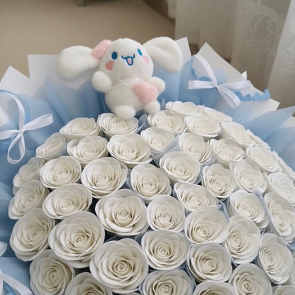 Melissa's Bouquet – 52 White Roses (includes cinnamoroll soft toy)