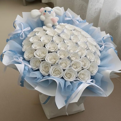 Melissa's Bouquet – 52 White Roses (includes cinnamoroll soft toy)