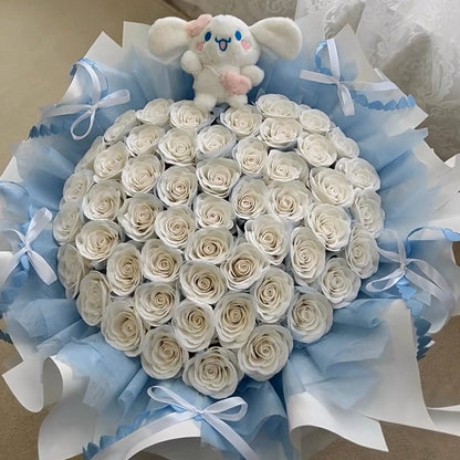 Melissa's Bouquet – 52 White Roses (includes cinnamoroll soft toy)