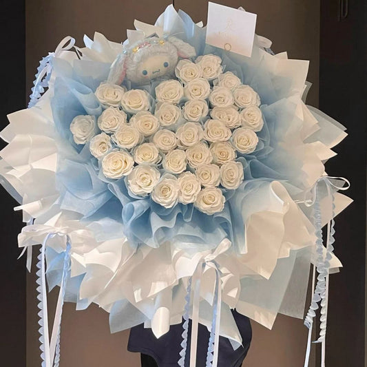 Hailey's Bouquet – 33 White Roses (includes cinnamoroll soft toy)